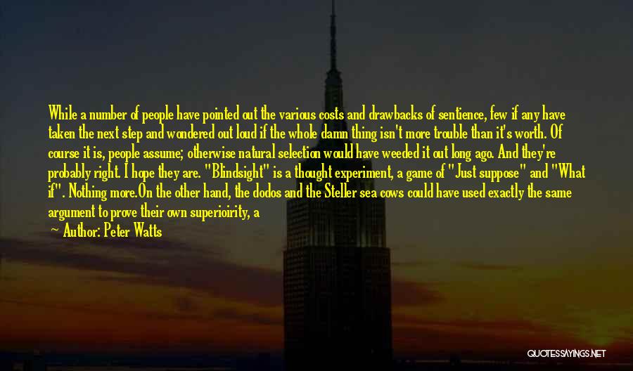 Peter Watts Quotes: While A Number Of People Have Pointed Out The Various Costs And Drawbacks Of Sentience, Few If Any Have Taken