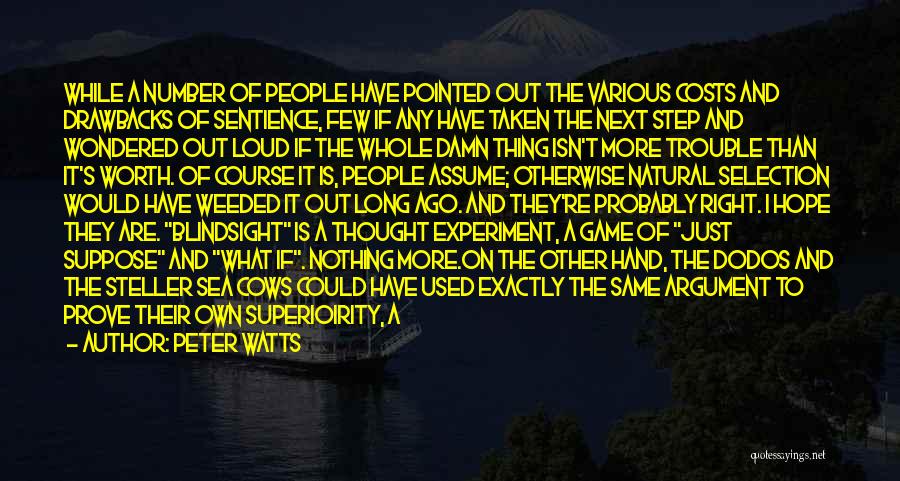 Peter Watts Quotes: While A Number Of People Have Pointed Out The Various Costs And Drawbacks Of Sentience, Few If Any Have Taken