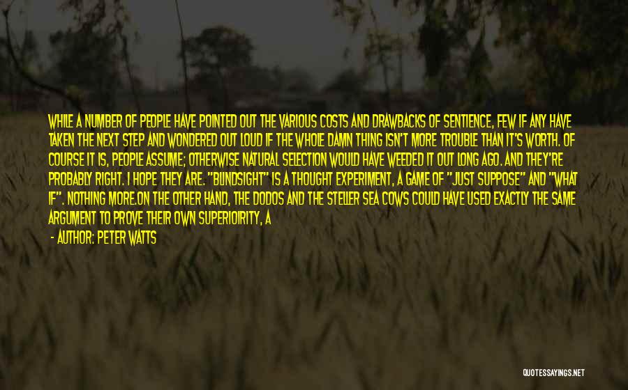 Peter Watts Quotes: While A Number Of People Have Pointed Out The Various Costs And Drawbacks Of Sentience, Few If Any Have Taken