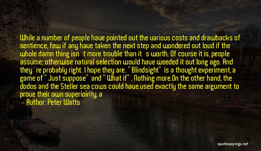 Peter Watts Quotes: While A Number Of People Have Pointed Out The Various Costs And Drawbacks Of Sentience, Few If Any Have Taken