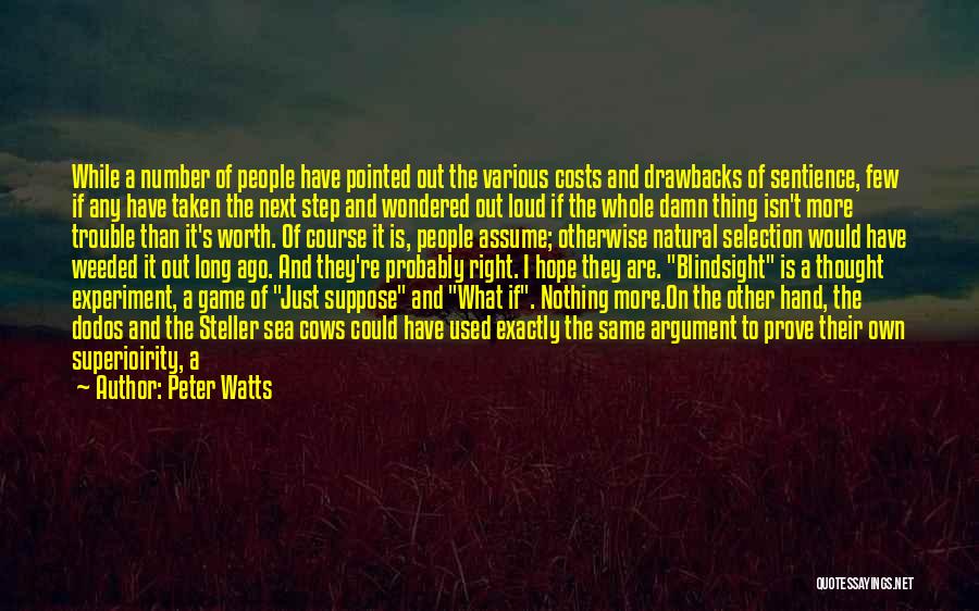 Peter Watts Quotes: While A Number Of People Have Pointed Out The Various Costs And Drawbacks Of Sentience, Few If Any Have Taken