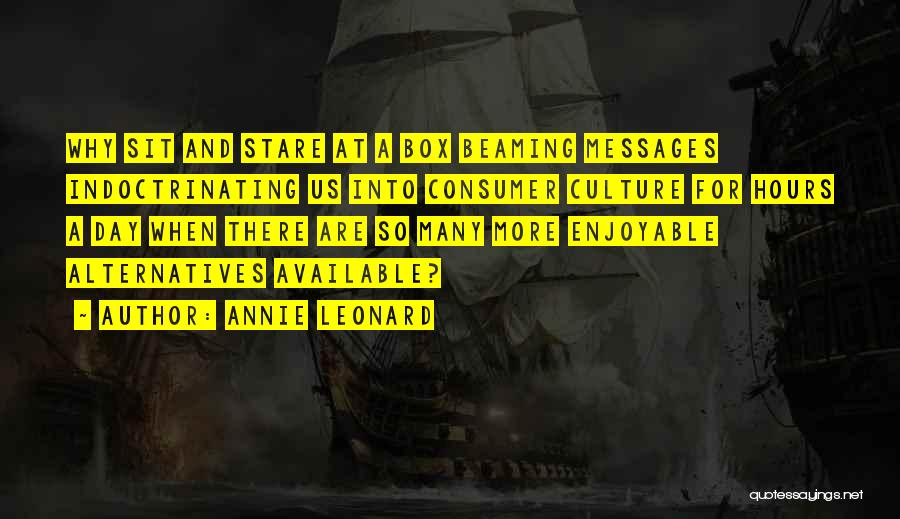 Annie Leonard Quotes: Why Sit And Stare At A Box Beaming Messages Indoctrinating Us Into Consumer Culture For Hours A Day When There