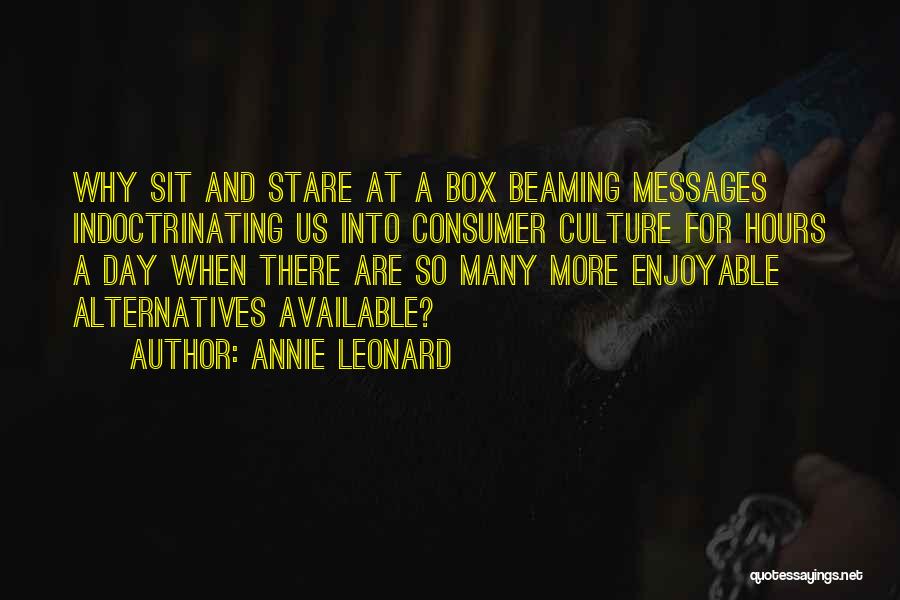 Annie Leonard Quotes: Why Sit And Stare At A Box Beaming Messages Indoctrinating Us Into Consumer Culture For Hours A Day When There