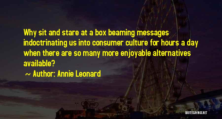 Annie Leonard Quotes: Why Sit And Stare At A Box Beaming Messages Indoctrinating Us Into Consumer Culture For Hours A Day When There