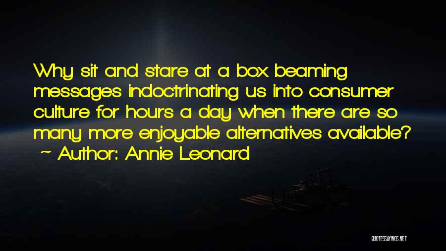 Annie Leonard Quotes: Why Sit And Stare At A Box Beaming Messages Indoctrinating Us Into Consumer Culture For Hours A Day When There