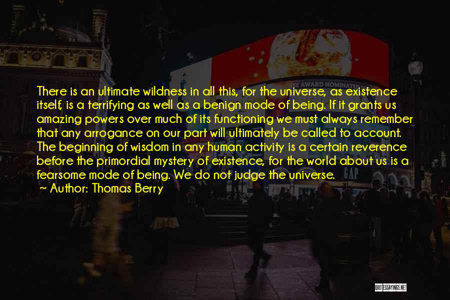 Thomas Berry Quotes: There Is An Ultimate Wildness In All This, For The Universe, As Existence Itself, Is A Terrifying As Well As