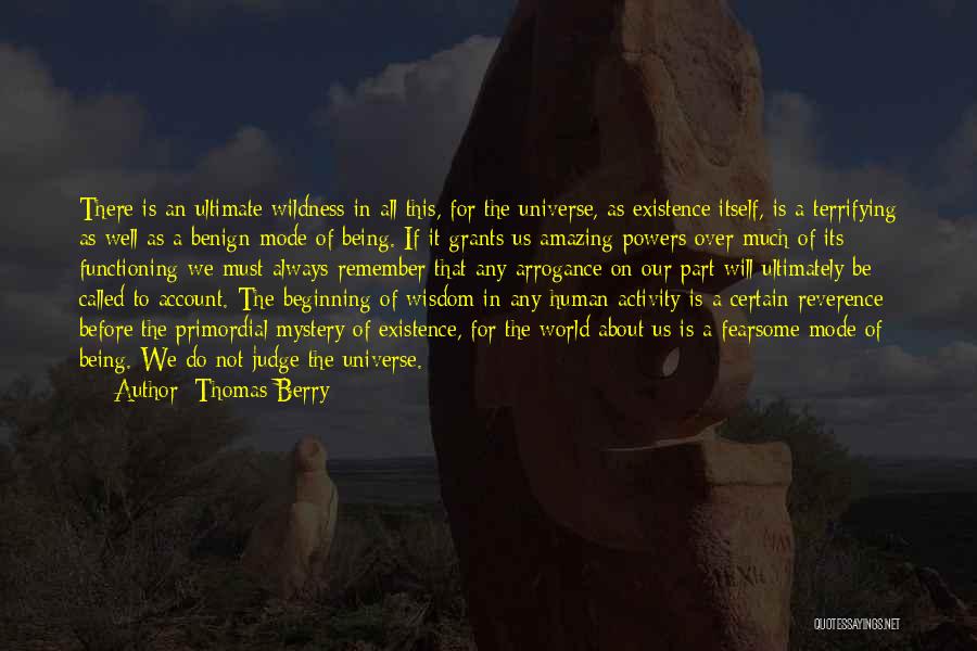 Thomas Berry Quotes: There Is An Ultimate Wildness In All This, For The Universe, As Existence Itself, Is A Terrifying As Well As