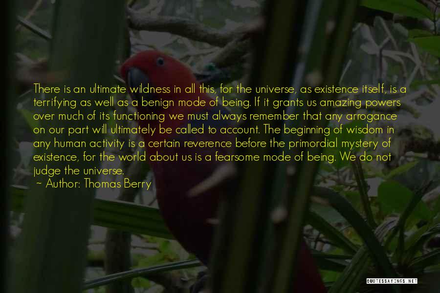 Thomas Berry Quotes: There Is An Ultimate Wildness In All This, For The Universe, As Existence Itself, Is A Terrifying As Well As