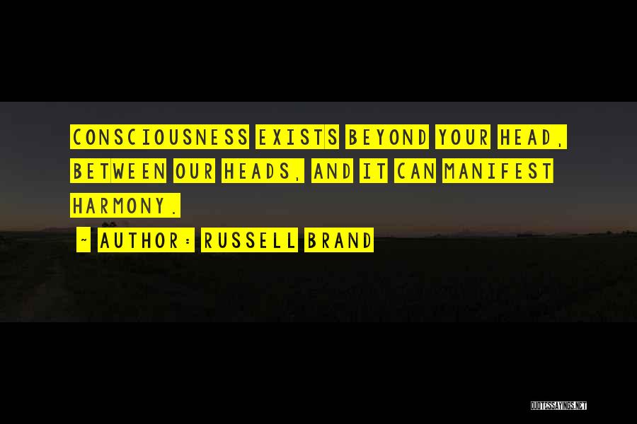 Russell Brand Quotes: Consciousness Exists Beyond Your Head, Between Our Heads, And It Can Manifest Harmony.