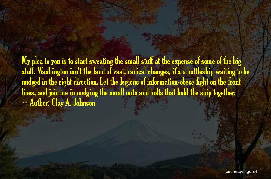Clay A. Johnson Quotes: My Plea To You Is To Start Sweating The Small Stuff At The Expense Of Some Of The Big Stuff.