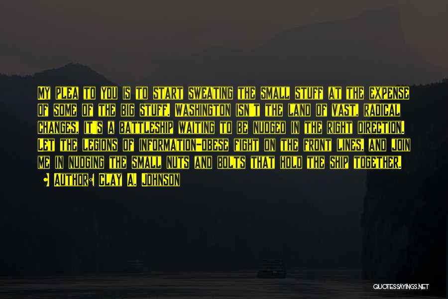 Clay A. Johnson Quotes: My Plea To You Is To Start Sweating The Small Stuff At The Expense Of Some Of The Big Stuff.