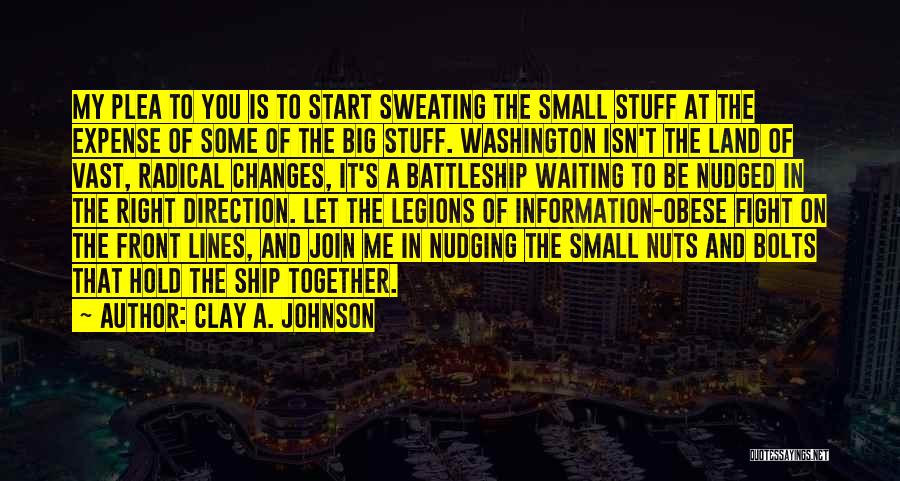 Clay A. Johnson Quotes: My Plea To You Is To Start Sweating The Small Stuff At The Expense Of Some Of The Big Stuff.