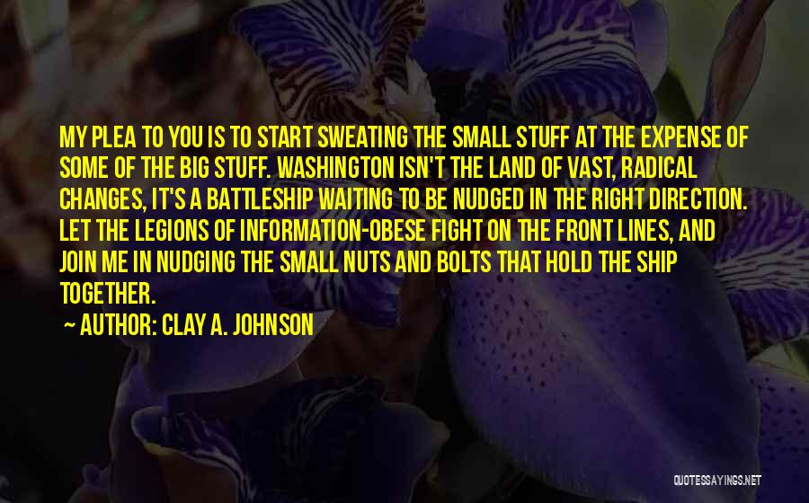 Clay A. Johnson Quotes: My Plea To You Is To Start Sweating The Small Stuff At The Expense Of Some Of The Big Stuff.