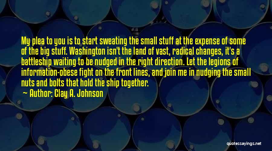 Clay A. Johnson Quotes: My Plea To You Is To Start Sweating The Small Stuff At The Expense Of Some Of The Big Stuff.