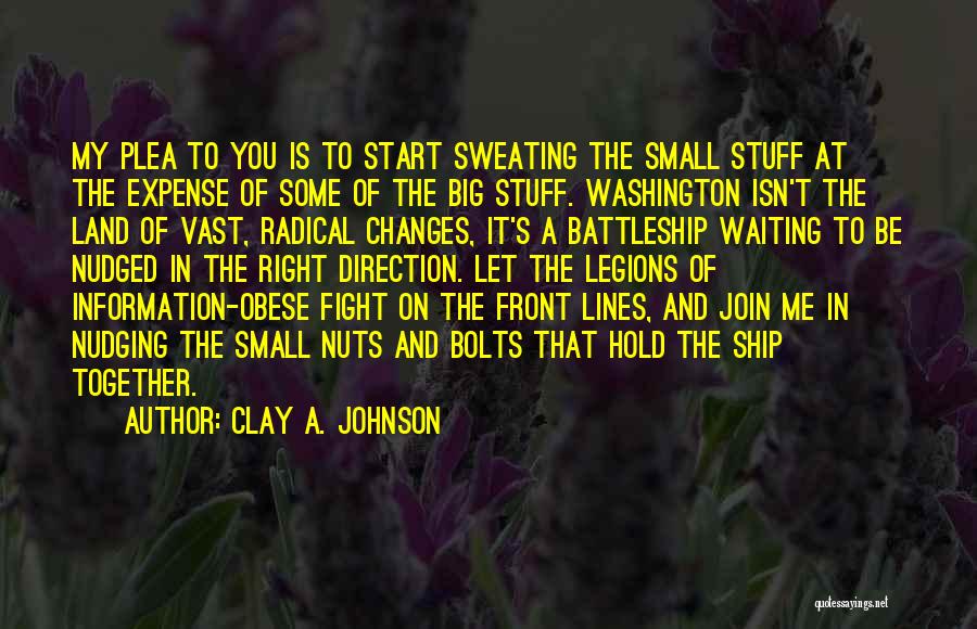 Clay A. Johnson Quotes: My Plea To You Is To Start Sweating The Small Stuff At The Expense Of Some Of The Big Stuff.