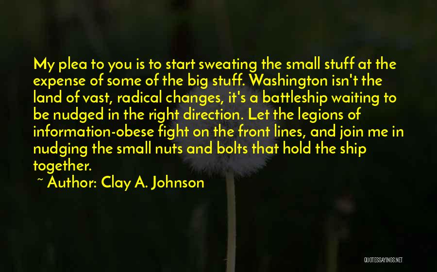 Clay A. Johnson Quotes: My Plea To You Is To Start Sweating The Small Stuff At The Expense Of Some Of The Big Stuff.