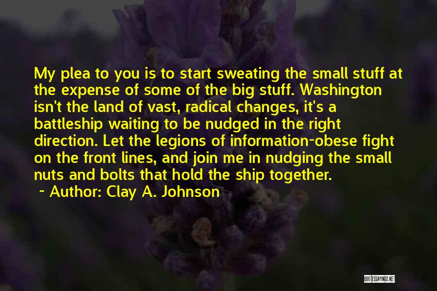 Clay A. Johnson Quotes: My Plea To You Is To Start Sweating The Small Stuff At The Expense Of Some Of The Big Stuff.