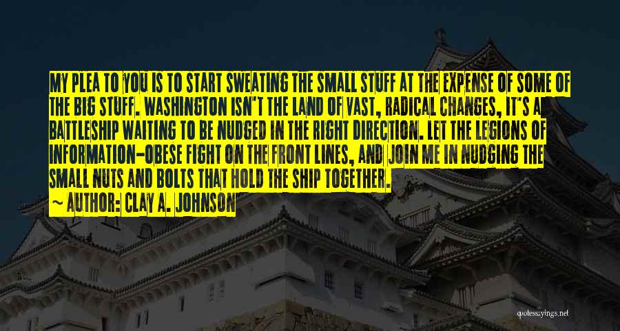 Clay A. Johnson Quotes: My Plea To You Is To Start Sweating The Small Stuff At The Expense Of Some Of The Big Stuff.