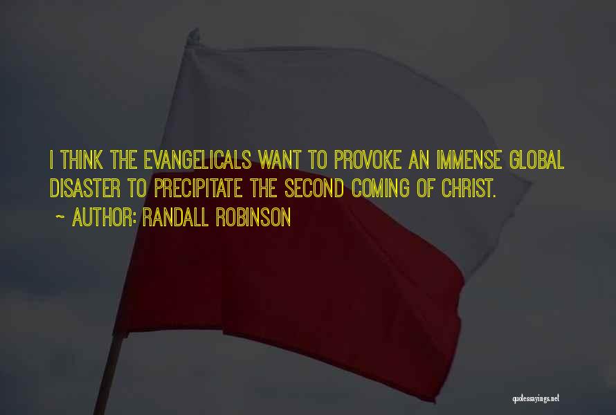 Randall Robinson Quotes: I Think The Evangelicals Want To Provoke An Immense Global Disaster To Precipitate The Second Coming Of Christ.