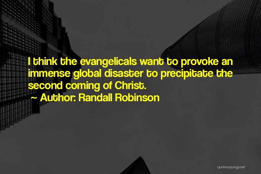 Randall Robinson Quotes: I Think The Evangelicals Want To Provoke An Immense Global Disaster To Precipitate The Second Coming Of Christ.