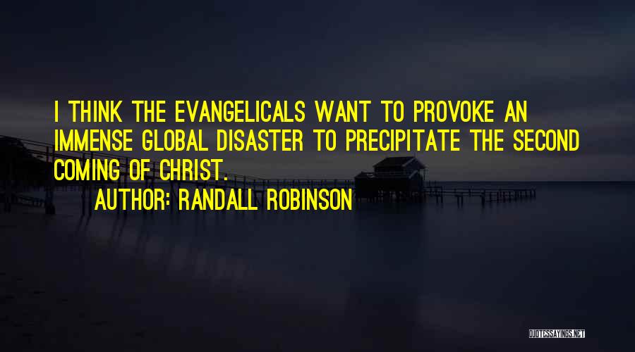 Randall Robinson Quotes: I Think The Evangelicals Want To Provoke An Immense Global Disaster To Precipitate The Second Coming Of Christ.