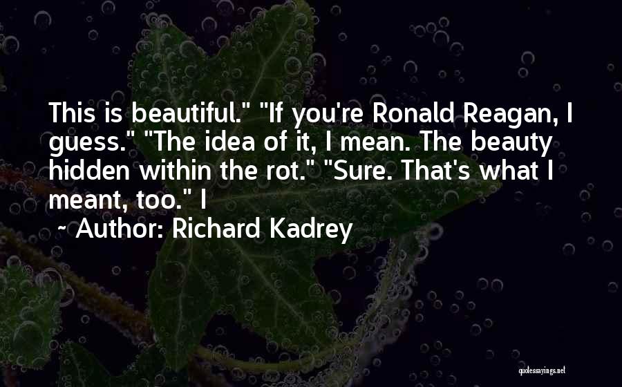 Richard Kadrey Quotes: This Is Beautiful. If You're Ronald Reagan, I Guess. The Idea Of It, I Mean. The Beauty Hidden Within The