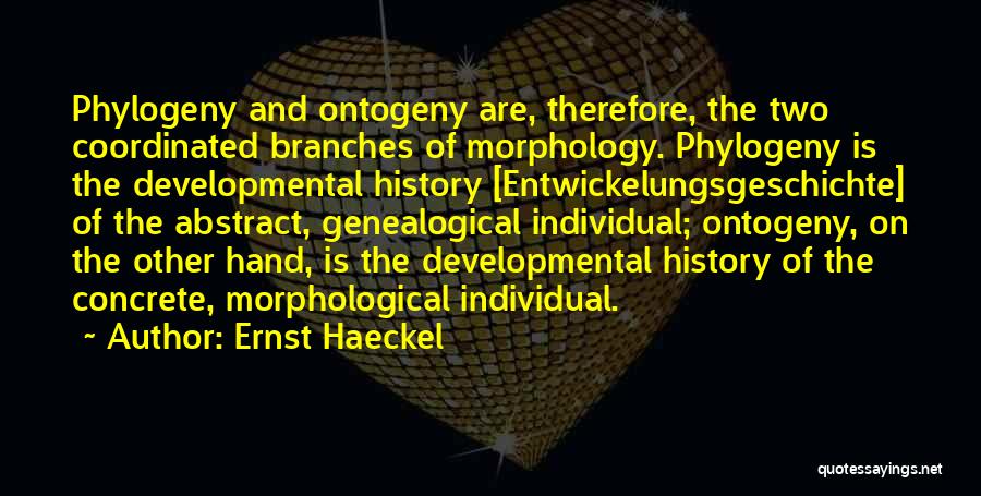 Ernst Haeckel Quotes: Phylogeny And Ontogeny Are, Therefore, The Two Coordinated Branches Of Morphology. Phylogeny Is The Developmental History [entwickelungsgeschichte] Of The Abstract,