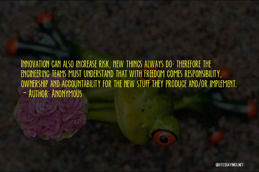 Anonymous Quotes: Innovation Can Also Increase Risk, New Things Always Do; Therefore The Engineering Teams Must Understand That With Freedom Comes Responsibility,