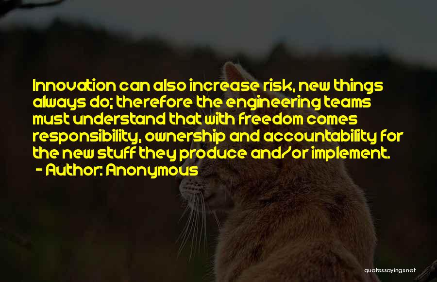 Anonymous Quotes: Innovation Can Also Increase Risk, New Things Always Do; Therefore The Engineering Teams Must Understand That With Freedom Comes Responsibility,