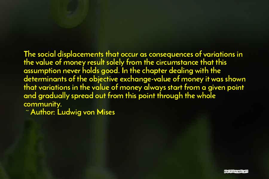 Ludwig Von Mises Quotes: The Social Displacements That Occur As Consequences Of Variations In The Value Of Money Result Solely From The Circumstance That