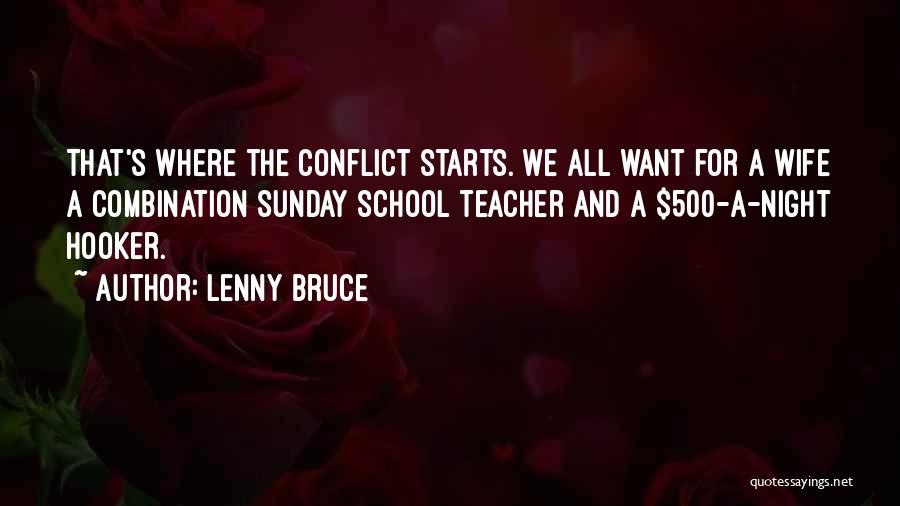 Lenny Bruce Quotes: That's Where The Conflict Starts. We All Want For A Wife A Combination Sunday School Teacher And A $500-a-night Hooker.