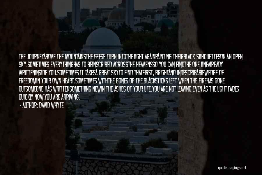 David Whyte Quotes: The Journeyabove The Mountainsthe Geese Turn Intothe Light Againpainting Theirblack Silhouetteson An Open Sky.sometimes Everythinghas To Beinscribed Acrossthe Heavensso You