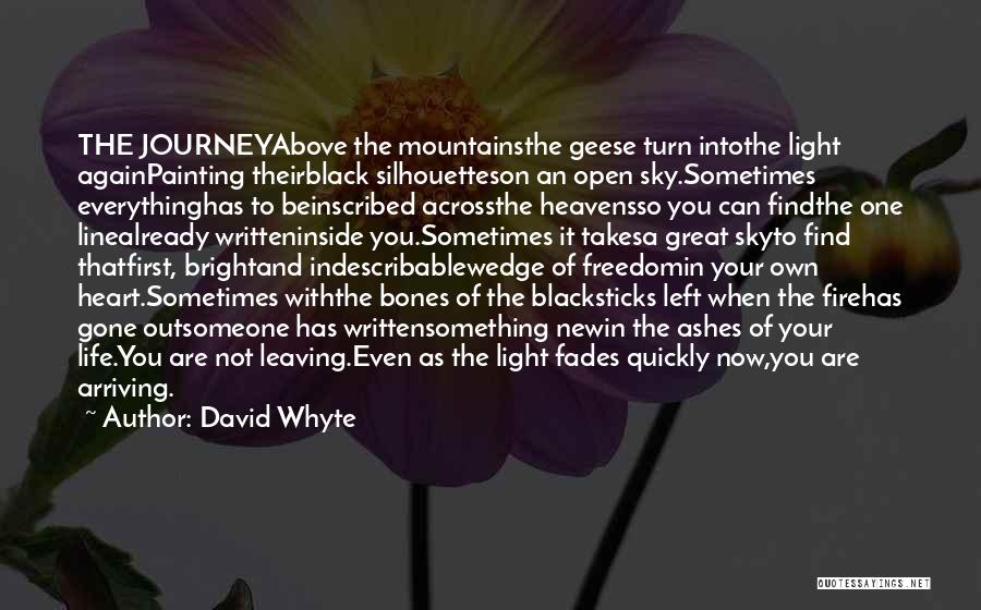 David Whyte Quotes: The Journeyabove The Mountainsthe Geese Turn Intothe Light Againpainting Theirblack Silhouetteson An Open Sky.sometimes Everythinghas To Beinscribed Acrossthe Heavensso You