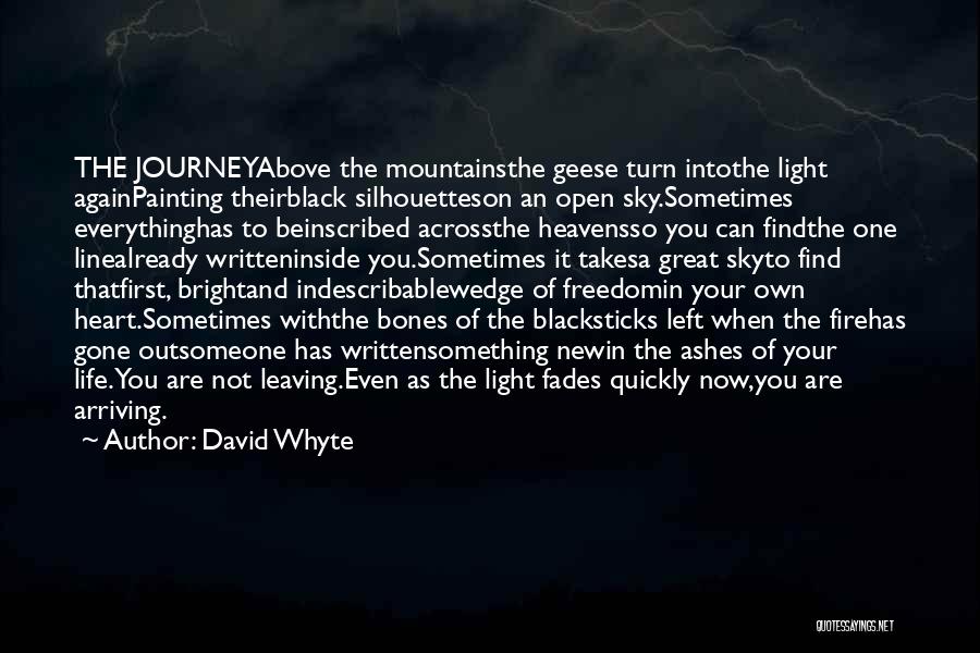 David Whyte Quotes: The Journeyabove The Mountainsthe Geese Turn Intothe Light Againpainting Theirblack Silhouetteson An Open Sky.sometimes Everythinghas To Beinscribed Acrossthe Heavensso You