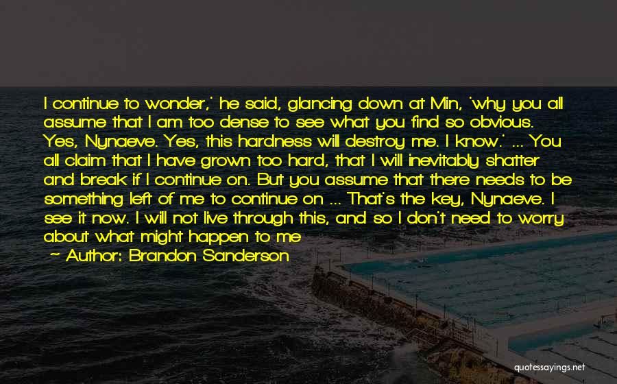 Brandon Sanderson Quotes: I Continue To Wonder,' He Said, Glancing Down At Min, 'why You All Assume That I Am Too Dense To