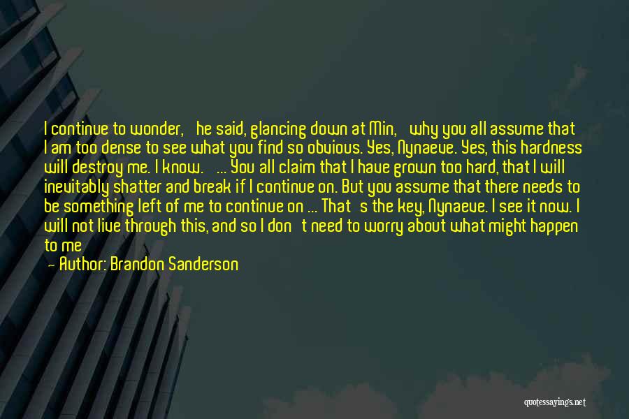 Brandon Sanderson Quotes: I Continue To Wonder,' He Said, Glancing Down At Min, 'why You All Assume That I Am Too Dense To