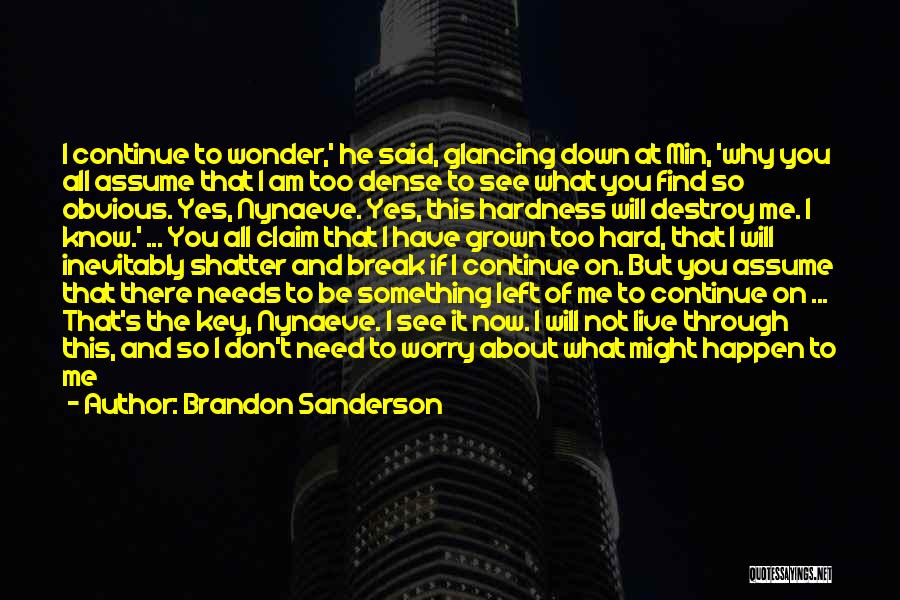 Brandon Sanderson Quotes: I Continue To Wonder,' He Said, Glancing Down At Min, 'why You All Assume That I Am Too Dense To