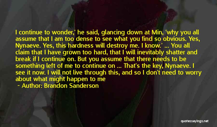 Brandon Sanderson Quotes: I Continue To Wonder,' He Said, Glancing Down At Min, 'why You All Assume That I Am Too Dense To