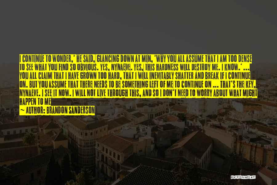 Brandon Sanderson Quotes: I Continue To Wonder,' He Said, Glancing Down At Min, 'why You All Assume That I Am Too Dense To