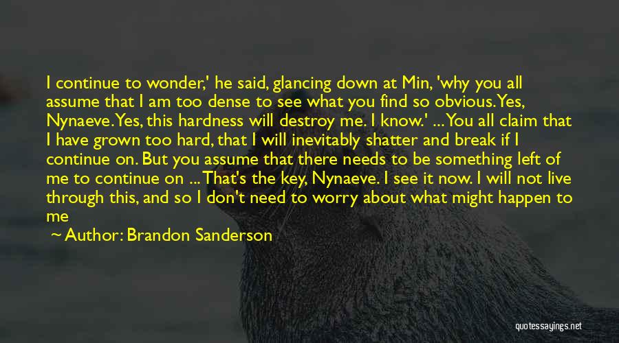 Brandon Sanderson Quotes: I Continue To Wonder,' He Said, Glancing Down At Min, 'why You All Assume That I Am Too Dense To