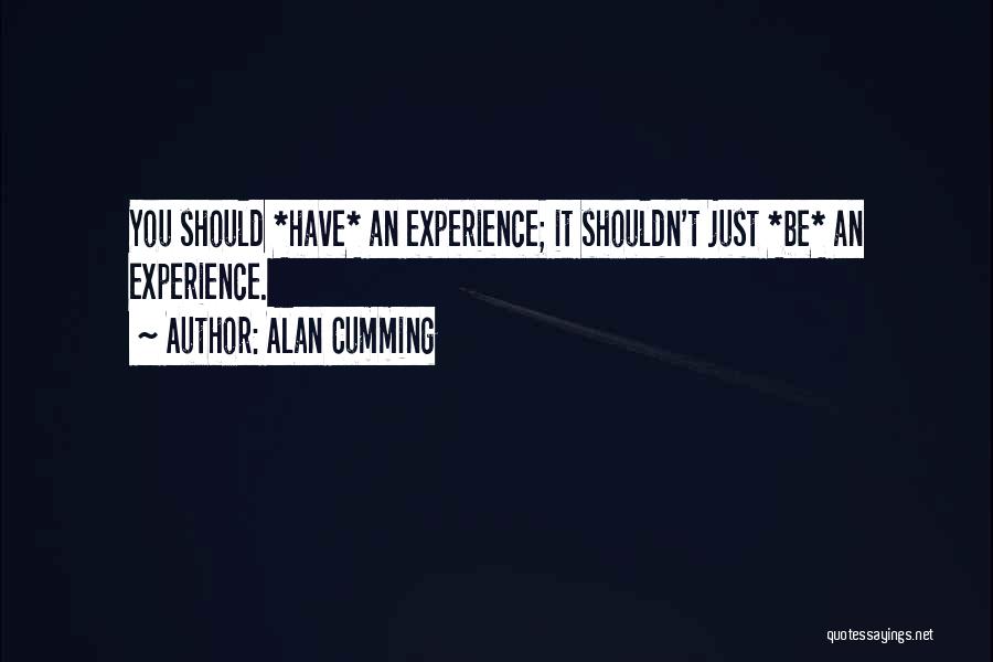 Alan Cumming Quotes: You Should *have* An Experience; It Shouldn't Just *be* An Experience.