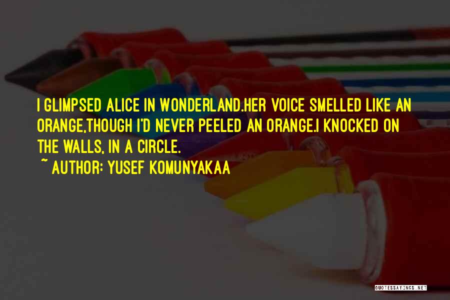 Yusef Komunyakaa Quotes: I Glimpsed Alice In Wonderland.her Voice Smelled Like An Orange,though I'd Never Peeled An Orange.i Knocked On The Walls, In