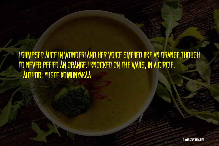 Yusef Komunyakaa Quotes: I Glimpsed Alice In Wonderland.her Voice Smelled Like An Orange,though I'd Never Peeled An Orange.i Knocked On The Walls, In