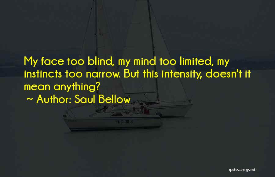 Saul Bellow Quotes: My Face Too Blind, My Mind Too Limited, My Instincts Too Narrow. But This Intensity, Doesn't It Mean Anything?