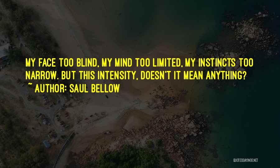 Saul Bellow Quotes: My Face Too Blind, My Mind Too Limited, My Instincts Too Narrow. But This Intensity, Doesn't It Mean Anything?