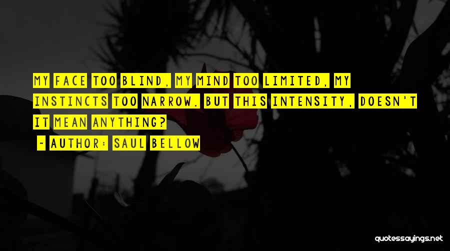 Saul Bellow Quotes: My Face Too Blind, My Mind Too Limited, My Instincts Too Narrow. But This Intensity, Doesn't It Mean Anything?