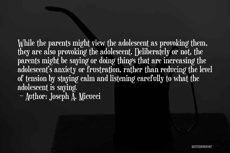 Joseph A. Micucci Quotes: While The Parents Might View The Adolescent As Provoking Them, They Are Also Provoking The Adolescent. Deliberately Or Not, The