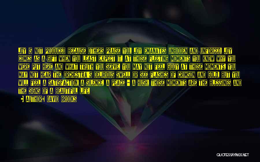 David Brooks Quotes: Joy Is Not Produced Because Others Praise You. Joy Emanates Unbidden And Unforced. Joy Comes As A Gift When You