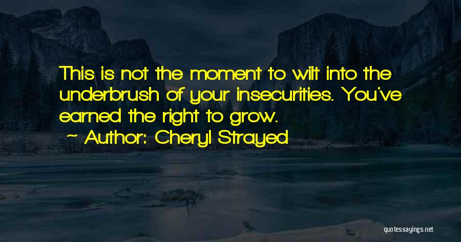Cheryl Strayed Quotes: This Is Not The Moment To Wilt Into The Underbrush Of Your Insecurities. You've Earned The Right To Grow.