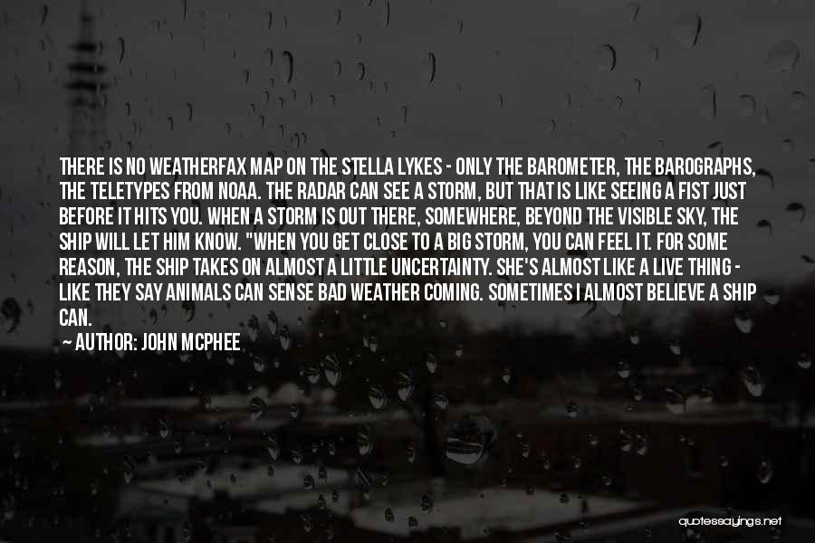 John McPhee Quotes: There Is No Weatherfax Map On The Stella Lykes - Only The Barometer, The Barographs, The Teletypes From Noaa. The